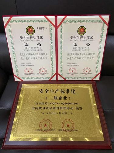 安全生产标准化企业的荣誉证书