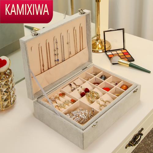 kamixiwa珠宝首饰盒双层绒布展示大容量装吊坠手镯耳钉项链戒指收纳盒
