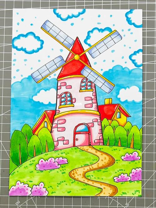 笔记灵感  #马克笔儿童画  #马克笔简笔画  #荷兰风车 #风车 #临摹