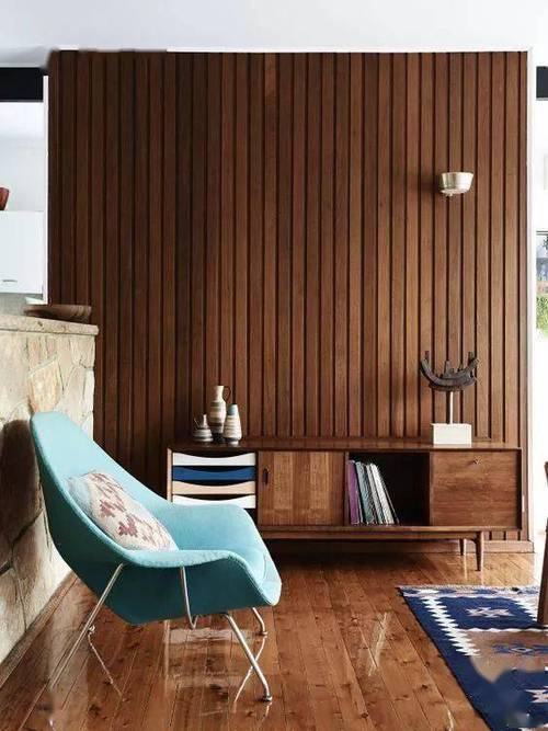 装修效果图丨木板背景墙,给客厅卧室增添自然纹理