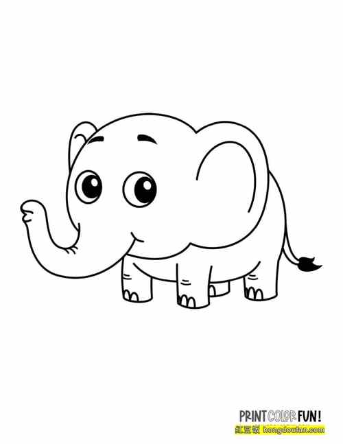 12张卡通大象儿童简笔画和涂色图片免费下载