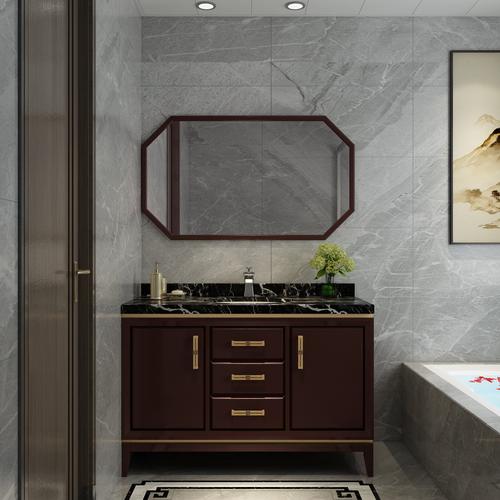 新中式落地式智能组合洗脸盆洗漱卫生间现代台面大理石浴室柜组合