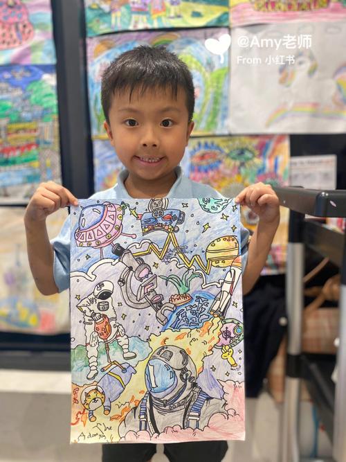 宇宙太空宇航员儿童画绘画美术课画画