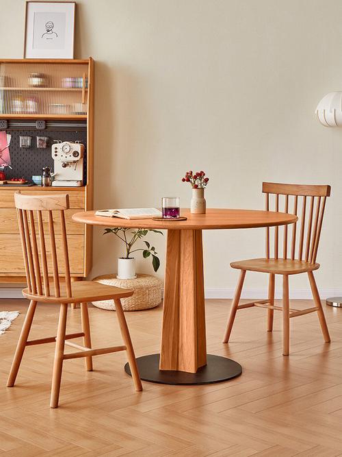 现代简约实木饭桌家用小户型圆形餐桌椅组合