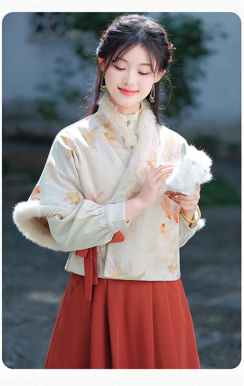 新中式国风女装套装裙新年拜年少女兔毛加厚唐装短袄两件套女冬装