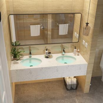 高低浴室柜双盆大理石洗手台面盆池订定制公共卫生间洗漱台12米单层双