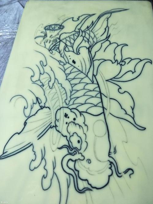 鲤鱼线条_纹身图案手稿图片_张华杰的纹身作品集