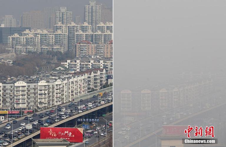 南京遭遇雾霾围城 城市上演大