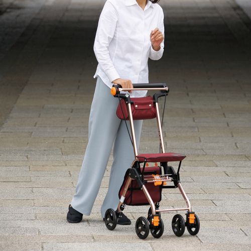 日本老年人购物车买菜助行车手推车轻便折叠助行器深紫色st10设计款