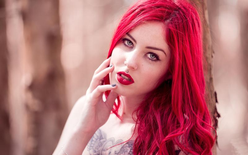 红头发的女孩,嘴唇,纹身 壁纸 - 2880x1800