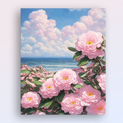 花卉数字油画diy填充手工填色画手绘丙烯油彩画高级感山茶花风景