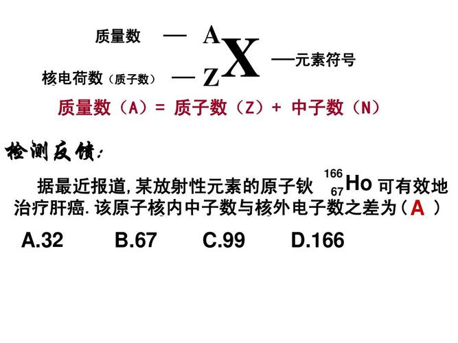 质量数 核电荷数(质子数) — a —z x —元素符号 质量数(a)= 质子数