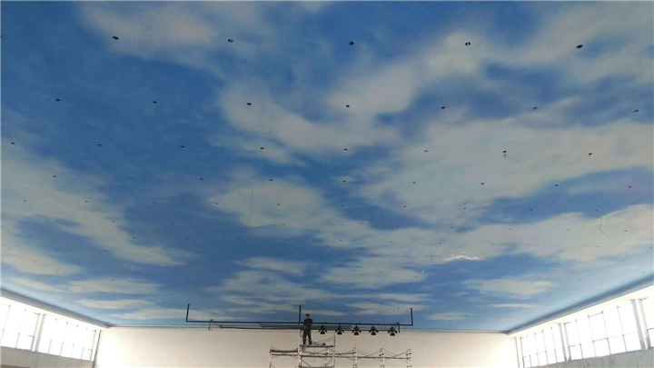 1000平米天顶蓝天白云彩绘局部南昌小兰工业园绿园集团