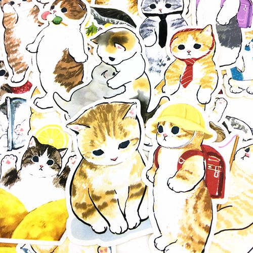 手绘猫咪手帐贴纸可爱小猫手账贴画萌宠物日记装饰卡通小动物插画