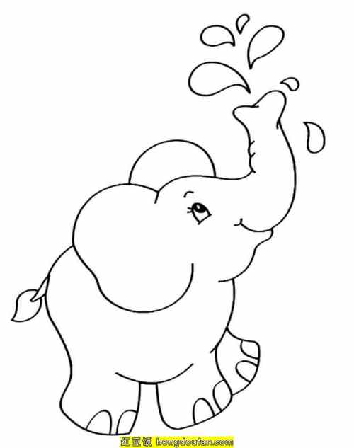 12张开心玩耍的大象卡通涂色简笔画-红豆饭小学生简笔画大全