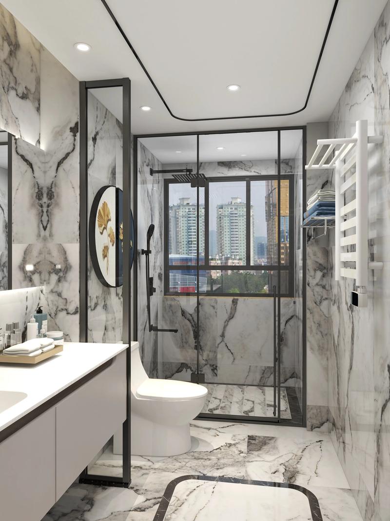 美图分享系列,新中式卫生间设计.#淋浴房 铝材全包框的产品, - 抖音