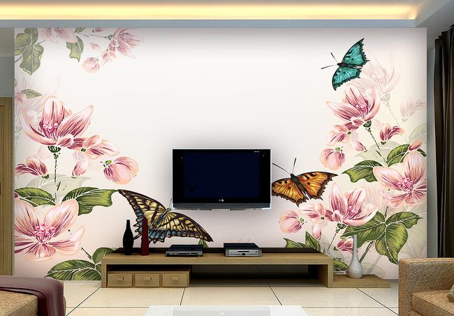 【】时尚高清手绘墙画壁纸客厅电视背景墙