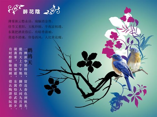 22学校园古诗词海报展板喷绘写真594精美背景的花鸟诗词海报印制