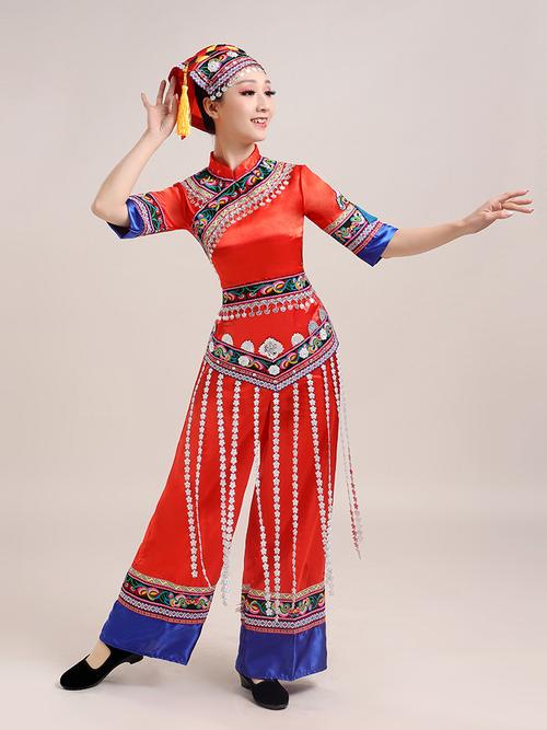 成人羌族女士表演2021少数民族舞蹈服装刺绣舞台民族服装
