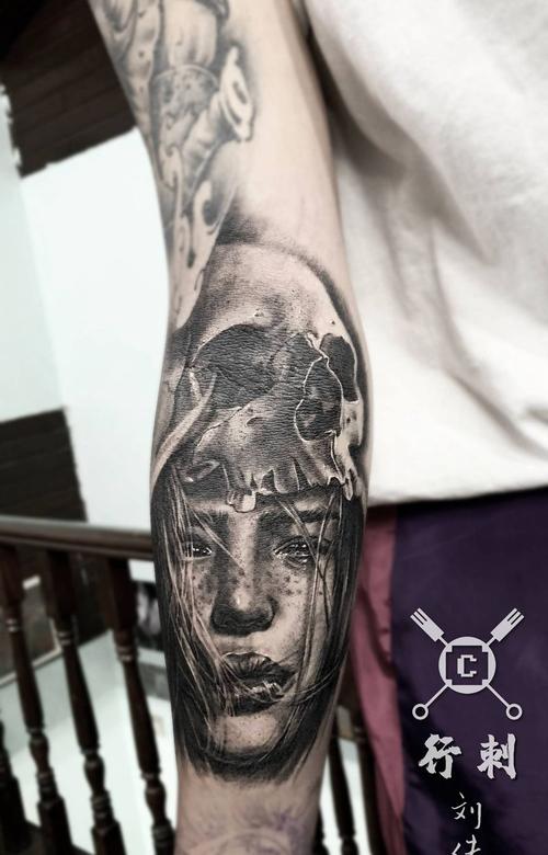 欧美风格纹身图片手臂欧美写实骷髅纹身图案