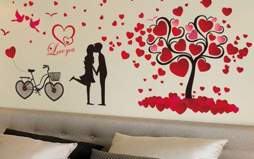 床头沙发背景墙装饰婚房贴纸浪漫唯美爱心创意照片墙贴天使爱情树