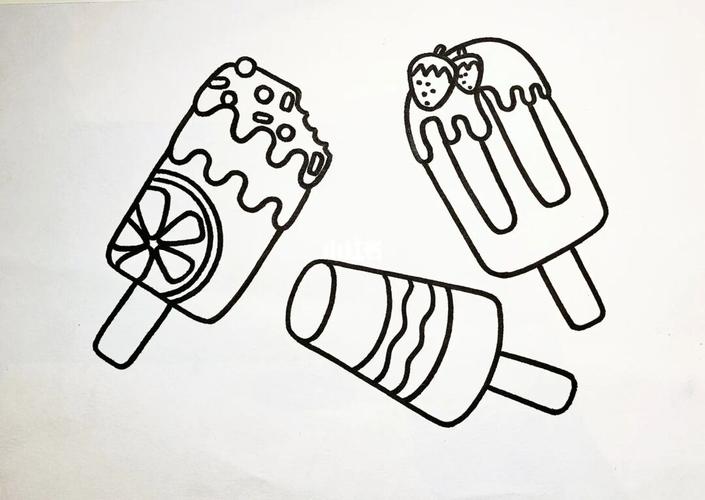 冰糕冰棍雪糕儿童画 含线稿 清凉一夏