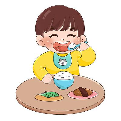 卡通儿童插画吃饭的孩子人物元素吃饭人物