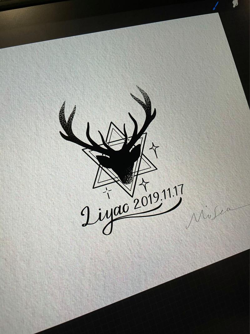 94鹿头纹身手稿/纹身图案设计 96客订稿:鹿头 六芒星 名字日期