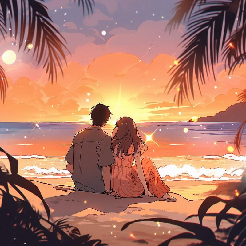 情侣卡通头像--沙滩日落