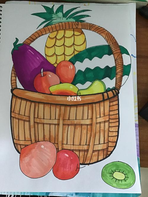 马克笔儿童画水果篮子