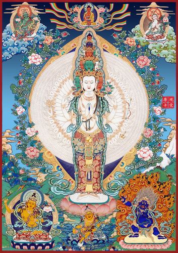 独家千手观音菩萨唐卡西藏热贡精品手绘复制家居现代装饰画