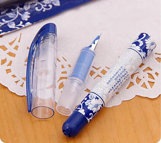 爱好20218兰花瓷可换墨囊式钢笔学生办公用可擦钢笔晶蓝墨兰黑色