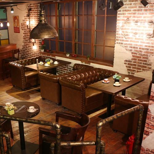 美式复古奢华咖啡馆西餐厅沙发卡座 复古咖啡馆桌椅组合