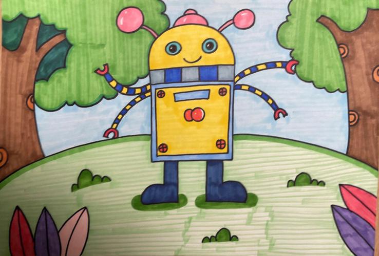 创意美术儿童画  #儿童画  #线描  #机器人  #儿童插画  #绘画
