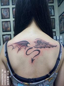 翅膀纹身图案天使与魔兽翅膀纹身吴江酷炫纹身