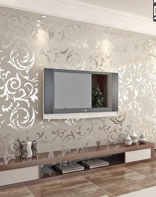 米灰色3d立体植绒欧式背景墙壁纸