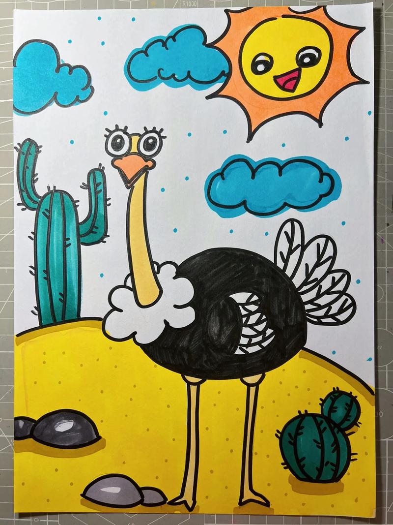 儿童创意画鸵鸟来啦!#一起学画画 #儿童画 #简笔画 #跟着 - 抖音