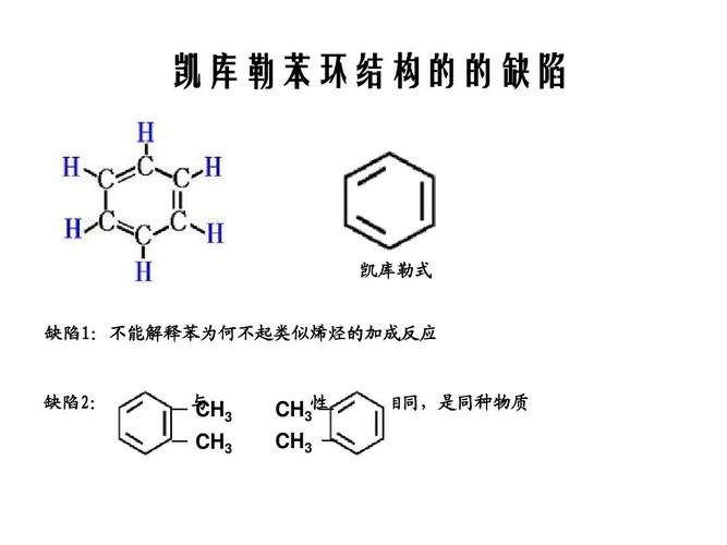 凯库勒苯环结构的的缺陷 凯库勒式 缺陷1:不能解释苯为何不起类似烯烃