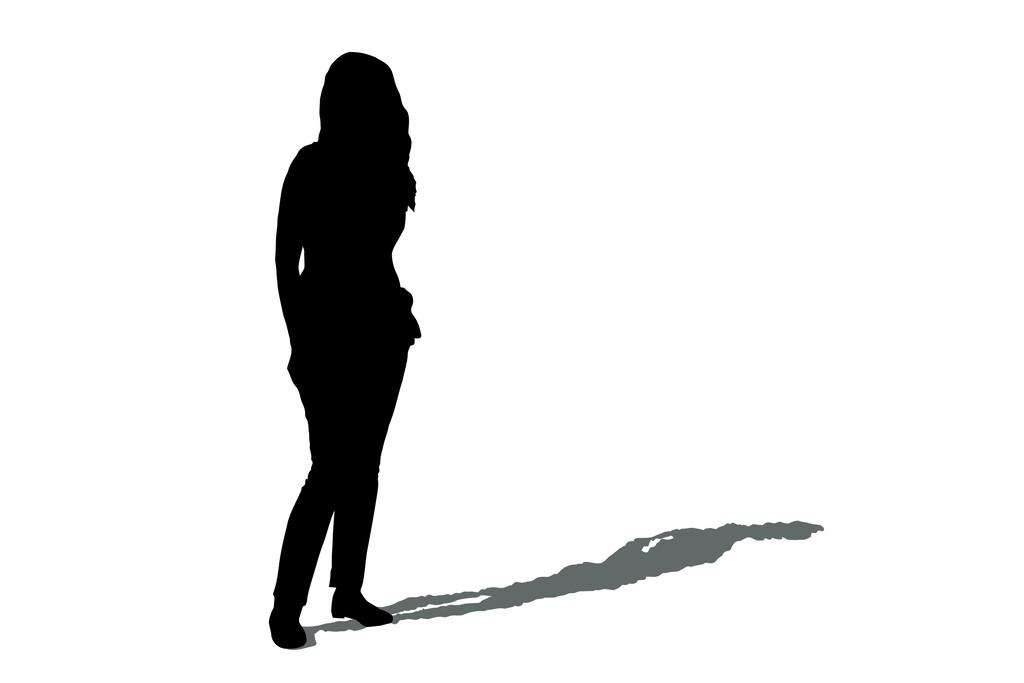 阴影下的女性轮廓,女人剪影和孤独的影子.白色背景上孤立.