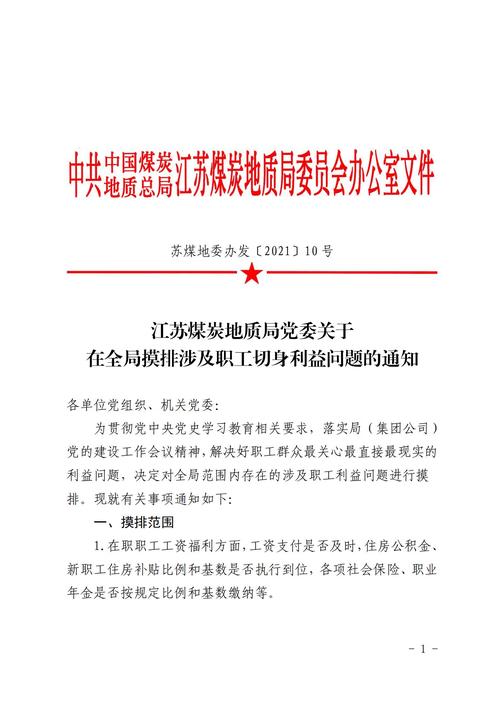 苏煤地委办发[2021]10号 江苏煤炭地质局党委关于在全局摸排涉及职工