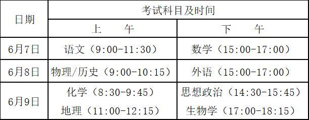 2021年6月广东省普通高中学业水平考试时间安排
