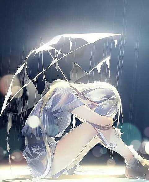 一个人淋雨伤感的动漫图片