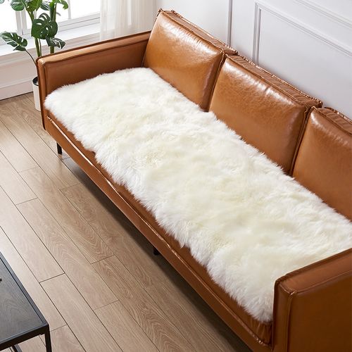 飘窗垫定做整张羊皮贵妃沙发椅坐垫定制 净白色 五星级羊皮 50*120cm