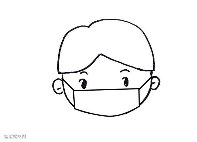 戴口罩的卡通男孩简笔画