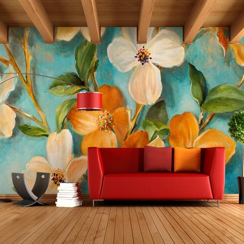 手绘油画花卉复古怀旧卧室客厅壁纸 现代简约无纺布墙纸定制壁画