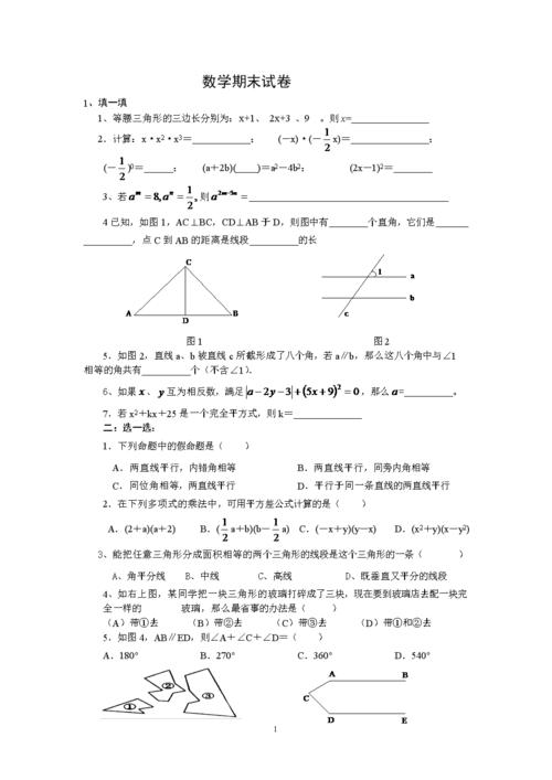 最新北师大版七年级下册数学期末试卷及答案 (2).doc 3页