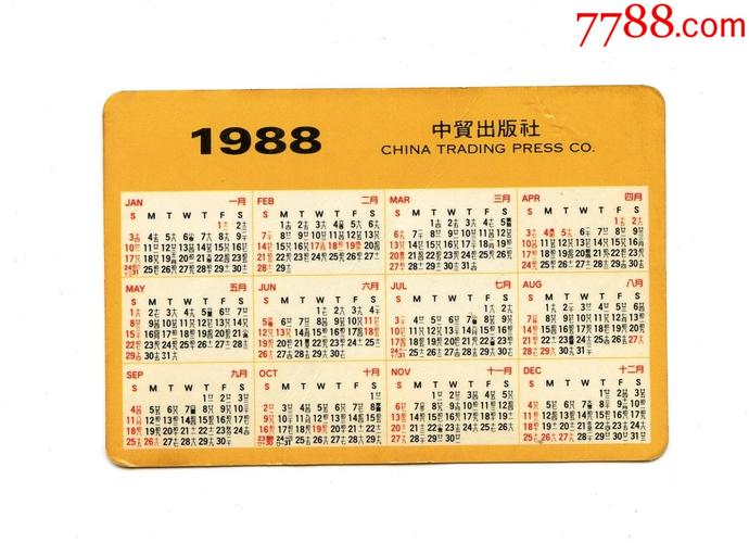 1988年年历片,年历卡-—叶倩文(中贸出版社)