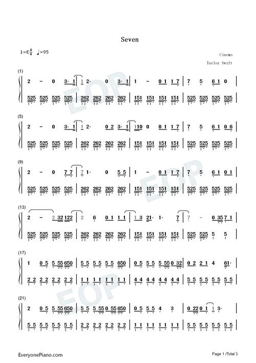 seven-taylor swift numbered musical notation preview 1