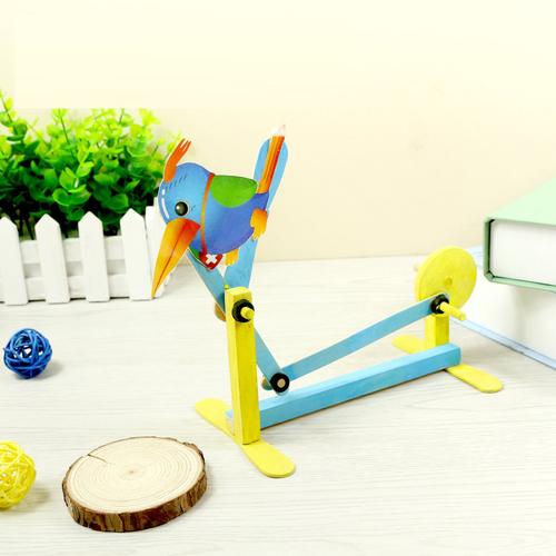 啄木鸟幼儿趣味小手工科技小制作制作材料包diy曲柄连杆创意玩具