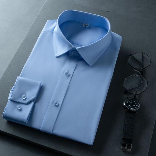 高品质免烫纯棉方领长袖衬衣白色蓝色衬衫商务正装男女同款职业装